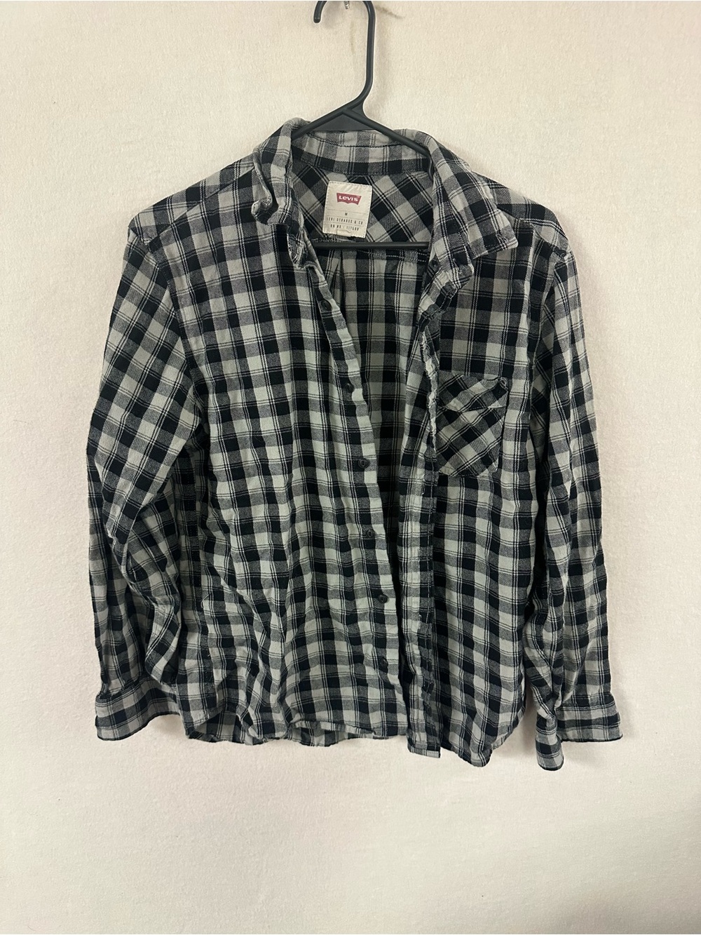 Levi's Mens Shirt Medium Flannel Plaid Button Up Long Sleeve Casual Classic Gray